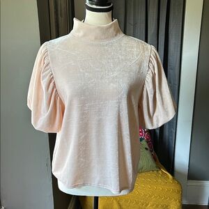 Free People Velour Pale Pink Puff Sleeve Blouse